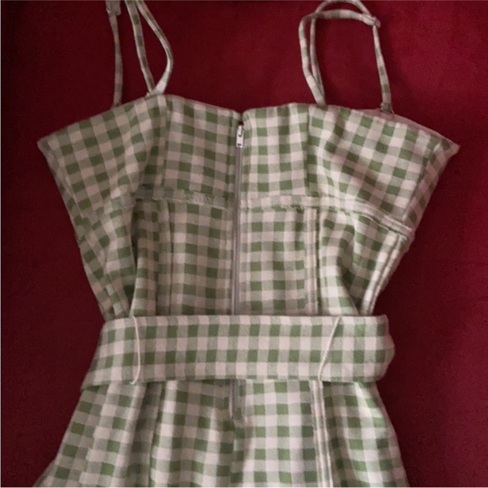 Free People Hold Me Tight Jumpsuit Small NWOT Green Gingham - Picture 8 of 10